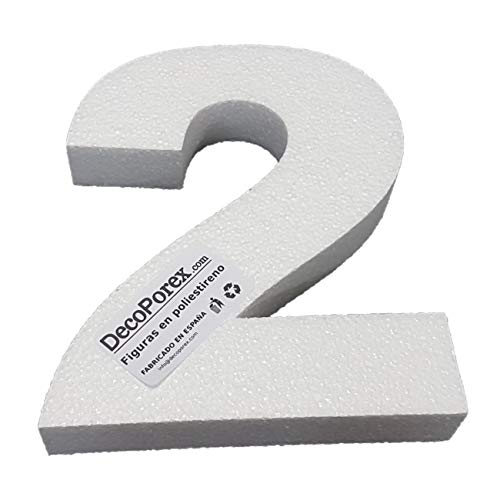 DecoPorex Zahl 2, 20 cm hoch, 3 cm dick aus expandiertem Polystyrol zur Dekoration von Veranstaltungen, Feiern, Jubiläen und Geburtstagen von DecoPorex