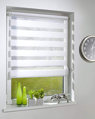 DecoProfi DR10070160 Duo-Doppelrollo mit Klemmträger/fix, Textil/System Breite 66 und 70 cm, weiß von DecoProfi