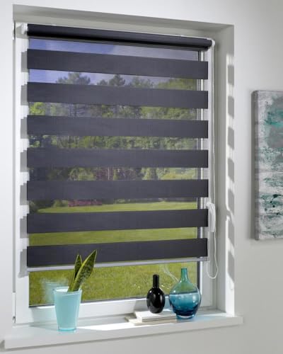 DécoProfi Duo-Doppelrollo ohne Bohren B: 80 cm, L:220 cm Anthrazit I Mit Klemmfix/Klemmträger zur Montage I Doppel Rollo innen für Balkontüren und Fenster von DecoProfi