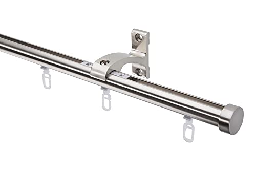 DécoProfi Gardinenstange Innenlauf 1-läufig Set ENDKAPPE kurzer Träger Ø 20 mm Edelstahloptik (nickel gebürstet) I Länge: 240cm Aluminium für Wandmontage I Als Gardinenschiene & Vorhangstange geeignet von DécoProfi