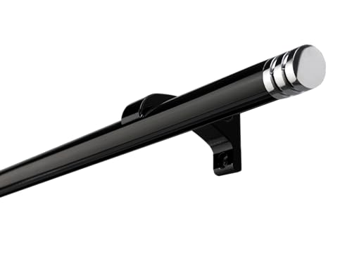 DécoProfi Gardinenstange Innenlauf 1-läufig Set Ø 20 mm Schwarz/Verchromt I Länge: 200cm Aluminium für Wandmontage I Als Gardinenschiene & Vorhangstange geeignet von DecoProfi