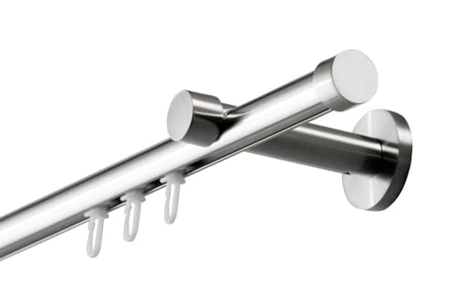 DécoProfi Gardinenstange Innenlauf 1-läufig Set ROSCADO Ø 20 mm Edelstahloptik (nickel gebürstet) I Länge: 240cm Aluminium für Wandmontage I Als Gardinenschiene & Vorhangstange geeignet von DecoProfi