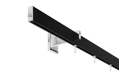 DécoProfi Gardinenstange Innenlauf 1-läufig Set Short rechteckig Schwarz/Verchromt I Länge: 120cm Aluminium für Wandmontage I Als Gardinenschiene & Vorhangstange geeignet DécoProfi Gardinenstange Innenlauf 1-läufig Set Short rechteckig Schwarz/Verchromt I Länge: 120cm Aluminium für Wandmontage I Als Gardinenschiene & Vorhangstange geeignet von DécoProfi