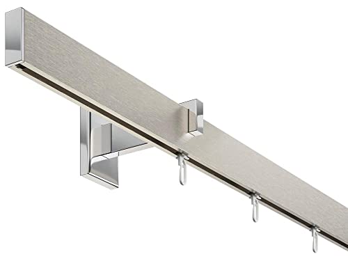 DécoProfi Gardinenstange Innenlauf 1-läufig Set Short rechteckig Silber Eloxiert/Verchromt I Länge: 200cm Aluminium für Wandmontage I Als Gardinenschiene & Vorhangstange geeignet von DécoProfi
