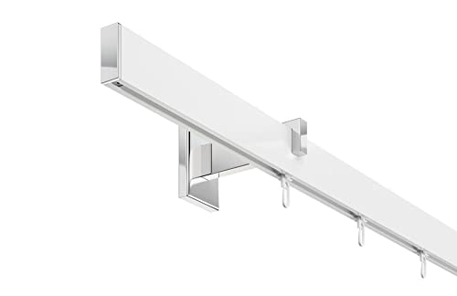 DécoProfi Gardinenstange Innenlauf 1-läufig Set Short rechteckig Weiß/Verchromt I Länge: 240cm Aluminium für Wandmontage I Als Gardinenschiene & Vorhangstange geeignet von DécoProfi