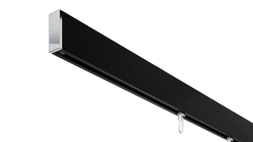 DécoProfi Gardinenstange Innenlauf 1-läufig Set rechteckig Above Schwarz/Verchromt I Länge: 400cm Aluminium für Deckenmontage I Als Gardinenschiene & Vorhangstange geeignet von DécoProfi