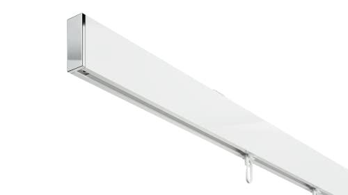 DécoProfi Gardinenstange Innenlauf 1-läufig Set rechteckig Above Weiß/Verchromt I Länge: 120cm Aluminium für Deckenmontage I Als Gardinenschiene & Vorhangstange geeignet von DécoProfi