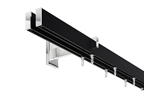 DécoProfi Gardinenstange Innenlauf 2-läufig Set Long rechteckig Schwarz/Verchromt I Länge: 120cm Aluminium für Wandmontage I Als Gardinenschiene & Vorhangstange geeignet DécoProfi Gardinenstange Innenlauf 2-läufig Set Long rechteckig Schwarz/Verchromt I Länge: 120cm Aluminium für Wandmontage I Als Gardinenschiene & Vorhangstange geeignet von DécoProfi