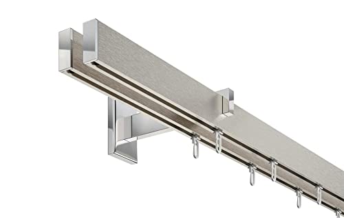 DécoProfi Gardinenstange Innenlauf 2-läufig Set Long rechteckig Silber Eloxiert/Verchromt I Länge: 240cm Aluminium für Wandmontage I Als Gardinenschiene & Vorhangstange geeignet von DécoProfi
