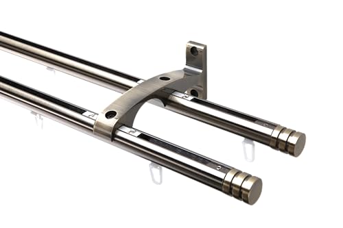 DécoProfi Gardinenstange Innenlauf 2-läufig Set Ø 20 mm Antik-Messing I Länge: 400cm Aluminium für Wandmontage I Als Gardinenschiene & Vorhangstange geeignet von DécoProfi