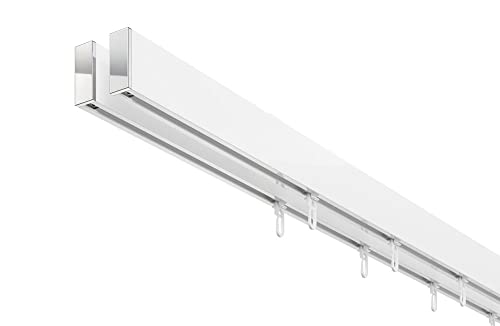 DécoProfi Gardinenstange Innenlauf 2-läufig Set rechteckig Above Weiß/Verchromt I Länge: 160cm Aluminium für Deckenmontage I Als Gardinenschiene & Vorhangstange geeignet von DécoProfi