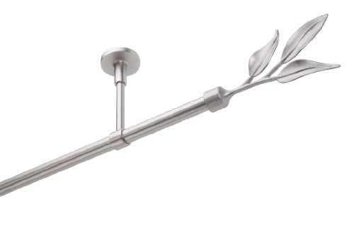 DécoProfi Gardinenstangen Chrom Matt 1-läufig Ø 16 mm L: 140 cm I "Blatt" Gardinen/Vorhangstange im Set I Inklusive Träger, Befestigung und Endstücke I Decken- oder Wandbefestigung von DecoProfi