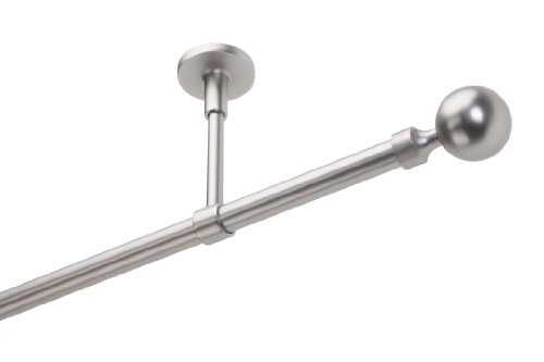 DécoProfi Gardinenstangen Chrom Matt 1-läufig Ø 16 mm L: 160 cm I "Kugel" (Ø 40 mm) Gardinen/Vorhangstange im Set I Inklusive Träger, Befestigung und Endstücke I Decken- oder Wandbefestigung von DecoProfi