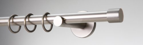 DécoProfi Gardinenstangen Matt-Silber 1-läufig Ø 16 mm L: 140 cm I "Endkappe" Gardinen/Vorhangstange im Set I Inklusive Träger, Befestigung und Endstücke I Wandbefestigung von DecoProfi