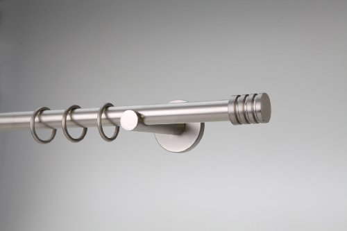 DécoProfi Gardinenstangen Matt-Silber 1-läufig Ø 16 mm L: 200 cm I "Endkappe mit Rille" Gardinen/Vorhangstange im Set I Inklusive Träger, Befestigung und Endstücke I Wandbefestigung von DecoProfi