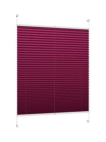 DécoProfi Plissee ohne Bohren Bordeaux 65cm x 130cm I Verspannte Plissees nach Maß mit Klemmträger/Klemmfix I Blickdichte Innenrahmen-Plissees zum Klemmen von DecoProfi