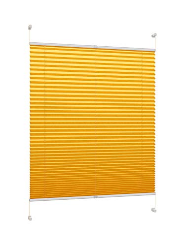 DécoProfi Plissee ohne Bohren Melonengelb 100cm x 130cm (max. Gesamthöhe Fensterflügel) I Verspannte Plissees nach Maß mit Klemmträger/Klemmfix I Blickdichte Innenrahmen-Plissees zum Klemmen von DecoProfi