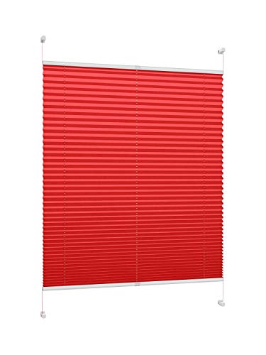 DécoProfi Plissee ohne Bohren Rot 85cm x 220cm (max. Gesamthöhe Fensterflügel) I Verspannte Plissees nach Maß mit Klemmträger/Klemmfix I Blickdichte Innenrahmen-Plissees zum Klemmen von DecoProfi