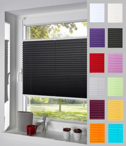 DécoProfi Plissee ohne Bohren Anthrazit 55cm x 130cm (max. Gesamthöhe Fensterflügel) I Verspannte Plissees nach Maß mit Klemmträger/Klemmfix I Blickdichte Innenrahmen-Plissees zum Klemmen von DécoProfi