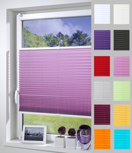 DécoProfi Plissee ohne Bohren Flieder/Altrosa 80cm x 220cm (max. Gesamthöhe Fensterflügel) I Verspannte Plissees mit Klemmträger/Klemmfix I Blickdichte Innenrahmen-Plissees zum Klemmen von DécoProfi
