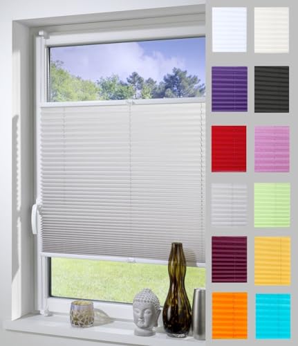 DécoProfi Plissee ohne Bohren Grau 115cm x 130cm (max. Gesamthöhe Fensterflügel) I Verspannte Plissees nach Maß mit Klemmträger/Klemmfix I Blickdichte Innenrahmen-Plissees zum Klemmen von DécoProfi