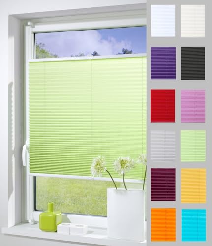 DécoProfi Plissee ohne Bohren Grün 70cm x 220cm (max. Gesamthöhe Fensterflügel) I Verspannte Plissees nach Maß mit Klemmträger/Klemmfix I Blickdichte Innenrahmen-Plissees zum Klemmen von DécoProfi