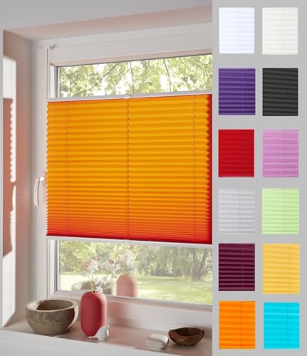 DécoProfi Plissee ohne Bohren Orange 110cm x 130cm (max. Gesamthöhe Fensterflügel) I Verspannte Plissees nach Maß mit Klemmträger/Klemmfix I Blickdichte Innenrahmen-Plissees zum Klemmen von DécoProfi