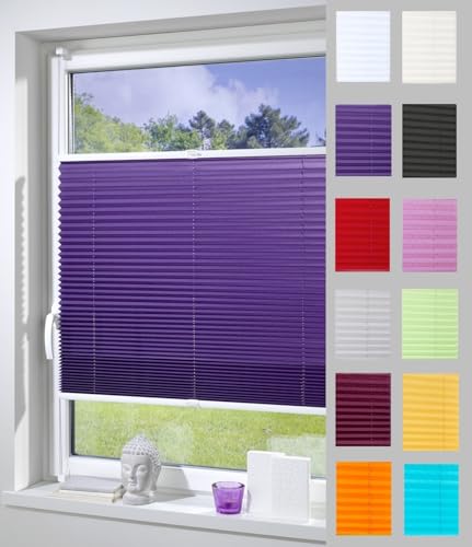 DécoProfi Plissee ohne Bohren Violett 100cm x 130cm (max. Gesamthöhe Fensterflügel) I Verspannte Plissees nach Maß mit Klemmträger/Klemmfix I Blickdichte Innenrahmen-Plissees zum Klemmen von DécoProfi