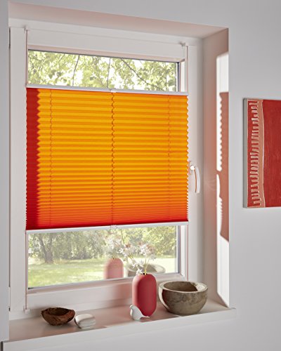 DécoProfi Plissee ohne Bohren Orange 120cm x 130cm I Verspannte Plissees nach Maß mit Klemmträger/Klemmfix I Blickdichte Innenrahmen-Plissees zum Klemmen von DécoProfi