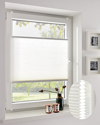 DécoProfi Wabenplissee ohne Bohren Weiss 100cm x 220cm I Verspannte Plissees nach Maß mit Klemmträger/Klemmfix I Blickdichte Innenrahmen-Plissees zum Klemmen von DécoProfi