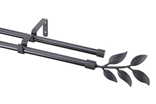 Gardinenstangen Set "Blatt" 2-läufig Metall schwarz, Ø 16mm, 160 cm Gardinenstangen Set "Blatt" 2-läufig Metall schwarz, Ø 16mm, 160 cm von DecoProfi