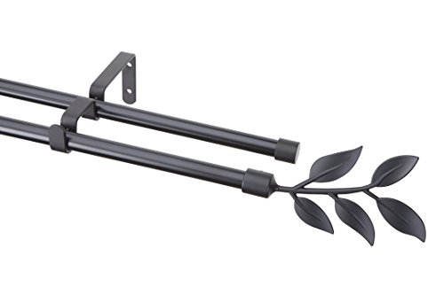 Gardinenstangen Set "Blatt" 2-läufig Metall schwarz, Ø 16mm, 280 cm von DecoProfi