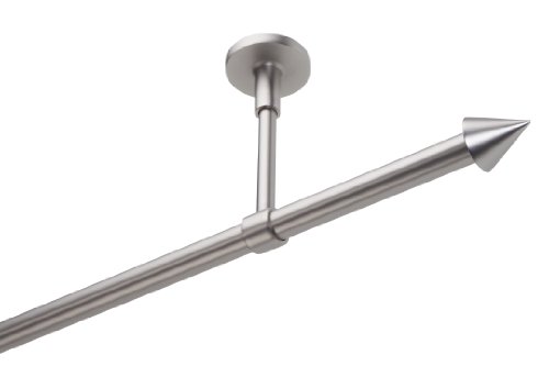 DécoProfi Gardinenstangen Chrom Matt 1-läufig Ø 16 mm L: 160 cm I "Kegel" Gardinen/Vorhangstange im Set I Inklusive Träger, Befestigung und Endstücke I Decken- oder Wandbefestigung von DécoProfi