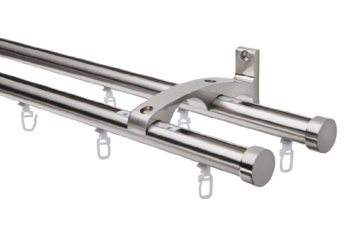 DécoProfi Gardinenstange Innenlauf 2-läufig Set Ø 20 mm Edelstahloptik (nickel gebürstet) I Länge: 160cm Aluminium für Wandmontage I Als Gardinenschiene & Vorhangstange geeignet von DecoProfi