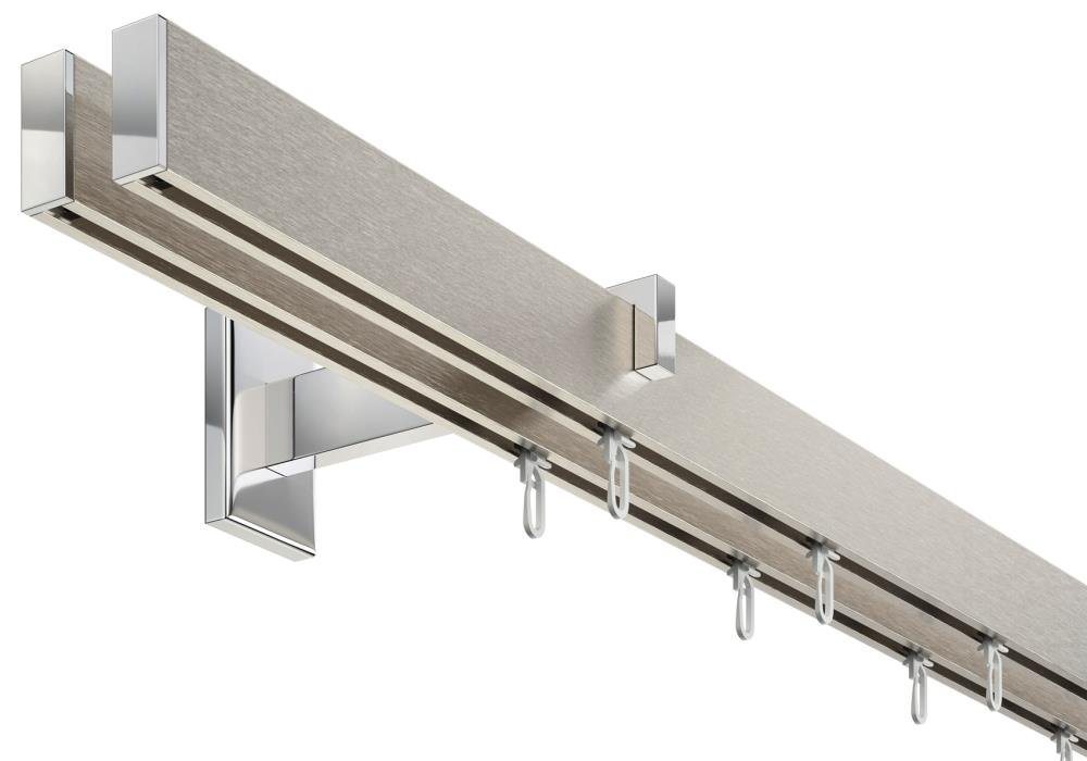 Innenlaufschiene Gardinenstange eckig LONG 2-läufig, DécoProfi, Wandträger, verschraubt, Aluminium / Zinkguss, Set komplett von DécoProfi