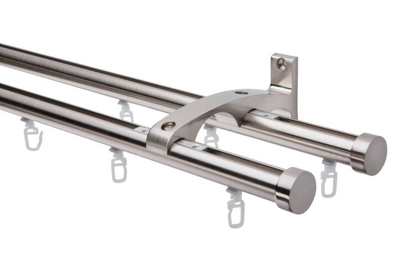 DécoProfi Innenlaufschiene Gardinenstangen Set 2-läufig Endkappe "Cap", Ø 20 mm, Wandträger, verschraubt, Aluminium / Zinkguss, Set komplett von DécoProfi