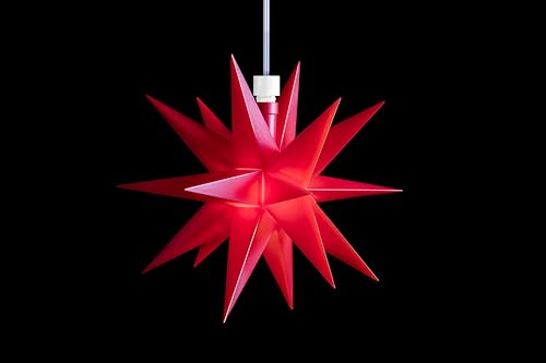 DecoTrend GmbH Sterntaler Dekostern | Weihnachtsstern | Kunststoff | Mini-Stern | 18-Zacker | Rot | 12cm | Innen | LED | Batterie | mit Fernbedienung & Timer von DecoTrend GmbH