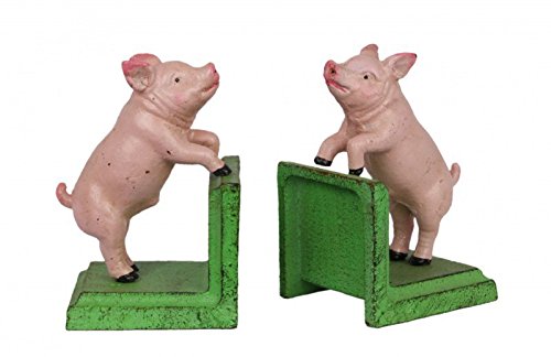 2-er Set Buchstützen Figur Skulptur Schweine Glücksschweine Dekoration Gusseisen von Decobay.eu