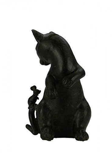 Resin Figur Katze schwarz Sitzent Maus Geschenkidee Retro Stil Dekoration von Decobay.eu