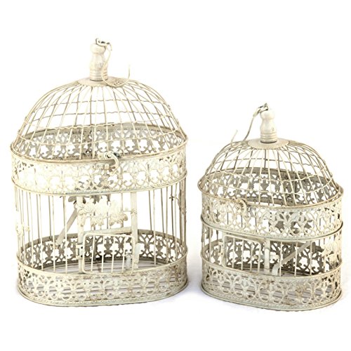 Vogelkäfig 2er Set Antikweiß Dekokäfige oval Shabby Käfige 44+33cm Vogelmotiv Vogelkäfig 2er Set Antikweiß Dekokäfige oval Shabby Käfige 44+33cm Vogelmotiv von Decobay.eu