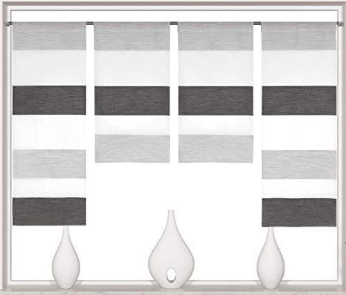 Design Mini Flächenvorhang Set anthrazit 2291 | 4 Teile | Scheibengardine Gesamtbreite 120cm (4x30cm) Höhe 80/60/60/80cm von Hafeehoo