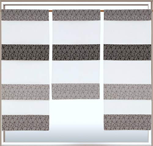 Mini Flächenvorhang Set anthrazit 2292 | mit Muster | 3 Teile | Scheibengardine Gesamtbreite 90cm (3x30cm) Höhe 80/60/80cm von Hafeehoo