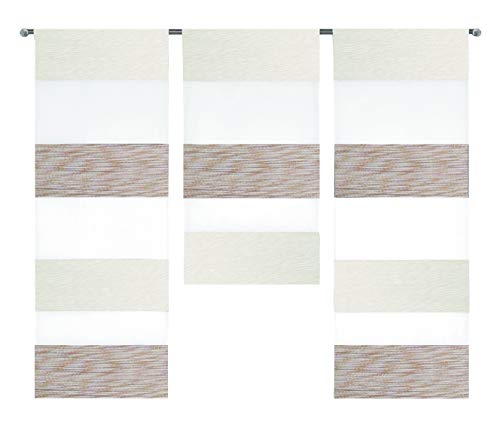 Decocompany Home Design Mini Flächenvorhang Set beige weiß 2280-13 | 3 Teile | Scheibengardine Gesamtbreite 90cm (3x30cm) Höhe 80/60/80cm von Decocompany Home