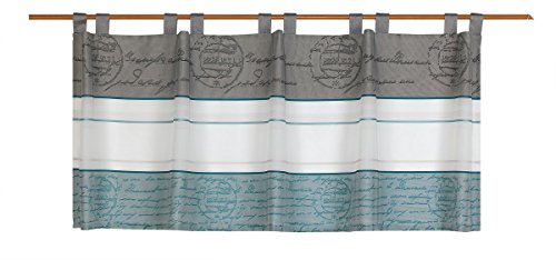 Decocompany Home Design Schlaufen Scheibengardine weiß/Petrol/grau | 2288 | Maße des Panneaux HxB 50x140cm | halbtransparent von Decocompany Home