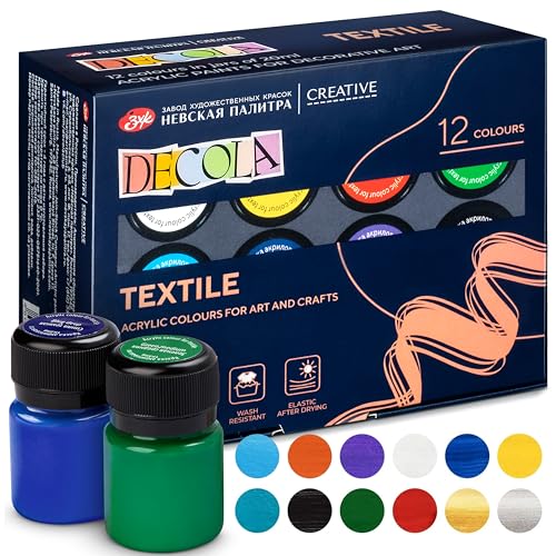 Decola Textilfarbe Waschmaschinenfest Set 12 x 20 ml | Stoffmalfarben Waschfest hergestellt von Nevskaya Palitra Decola Textilfarbe Waschmaschinenfest Set 12 x 20 ml | Stoffmalfarben Waschfest hergestellt von Nevskaya Palitra von Decola