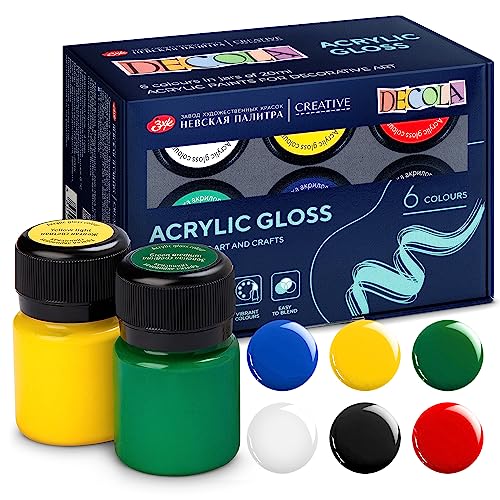 Decola Acrylfarben Glänzend | 6x20ml Flaschen | Malen und Gestalten auf jeder Oberfläche | Hergestellt von Nevskaya Palitra von Decola