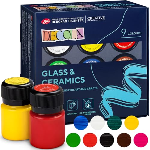 Decola - Porzellan Farben Set | 9x20ml Permanente Farbe für Glas und Keramik | Hohe Deckkraft auf dunklen Oberflächen | Hergestellt von Nevskaya Palitra von Decola
