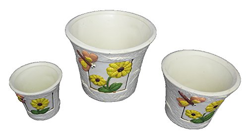Decoline Blumentopf Sonnenblume 3er Set 14 x 12cm - cremeweiß - für innen und außen - Pflanztopf - Pflanzgefäß - Blumenkübel von Decoline