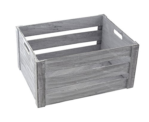Decoline Holz Kiste grau weiß mit Griffen 25 x 15 x 14cm Aufbewahrungsbox Obstkiste Weinkiste Holzkisten von Decoline
