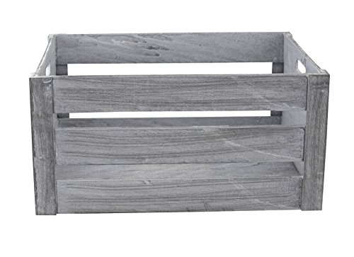 Decoline Holz Kiste grau weiß mit Griffen 30 x 20 x 16cm Aufbewahrungsbox Obstkiste Weinkiste Holzkisten von Decoline